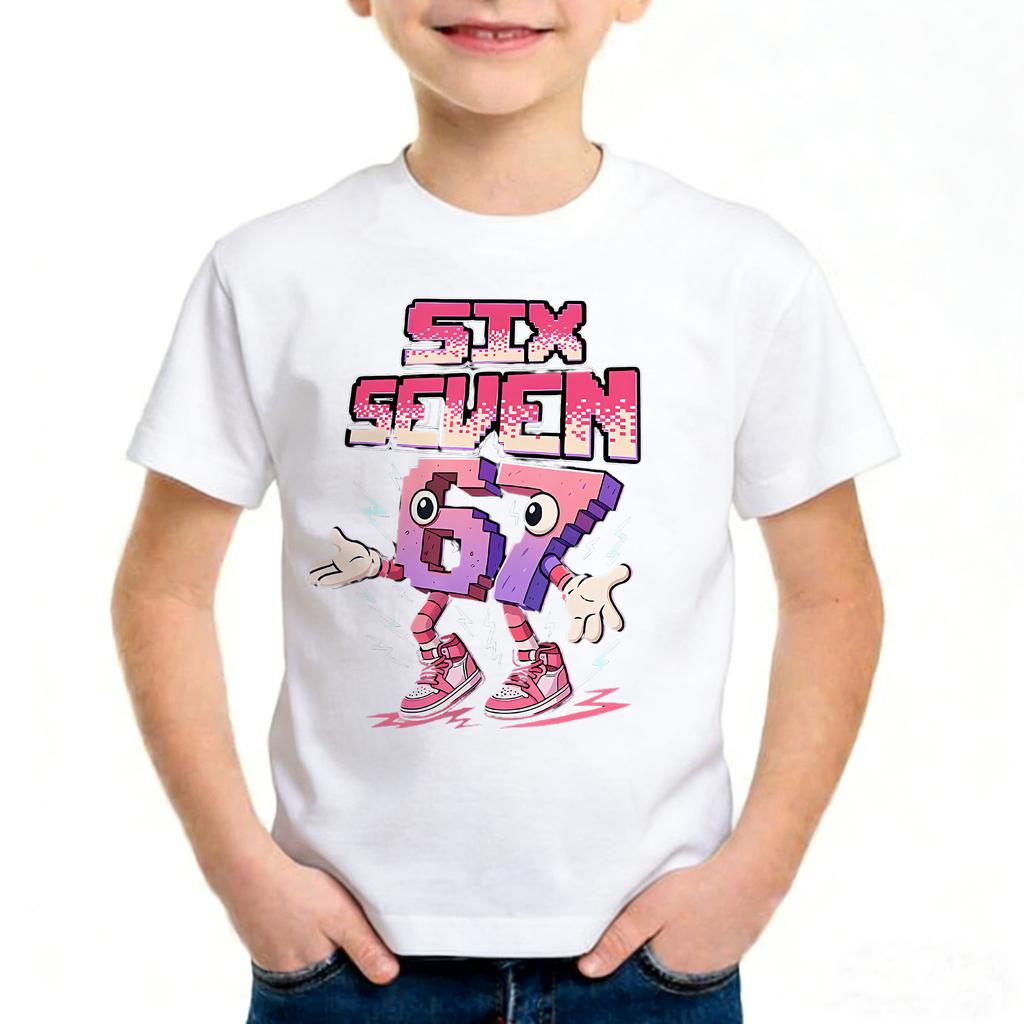 Unisex Six Seven Italian Brainrot 67 Nummern Grafikdruck T-Shirt Junge/Mädchen Sommer Kurzarm Kinder Bequemes T-Shirt Oberteil.