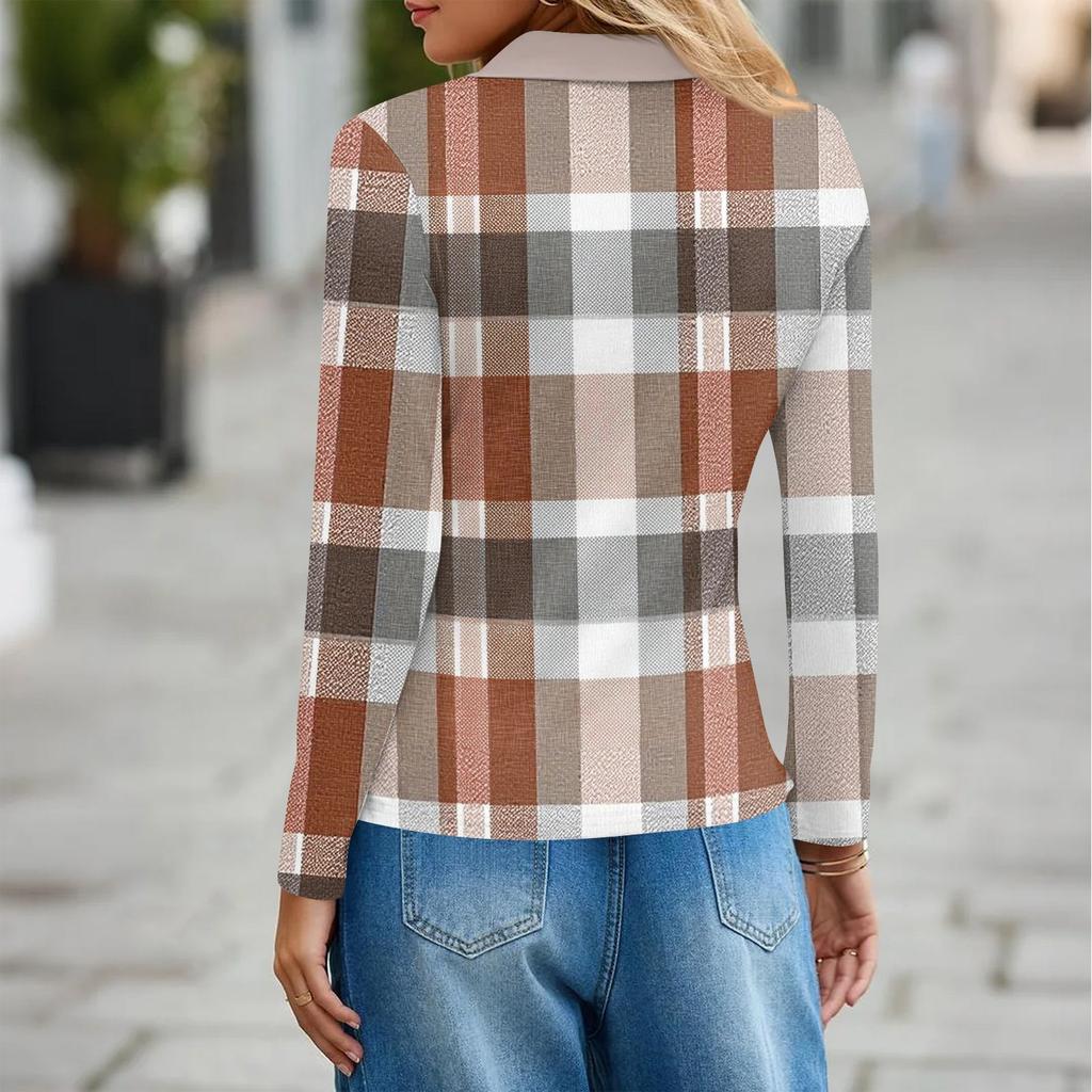 Women's Fashion Casual Lapel Short Long Sleeve Print Shirt Women's Button Up Tops