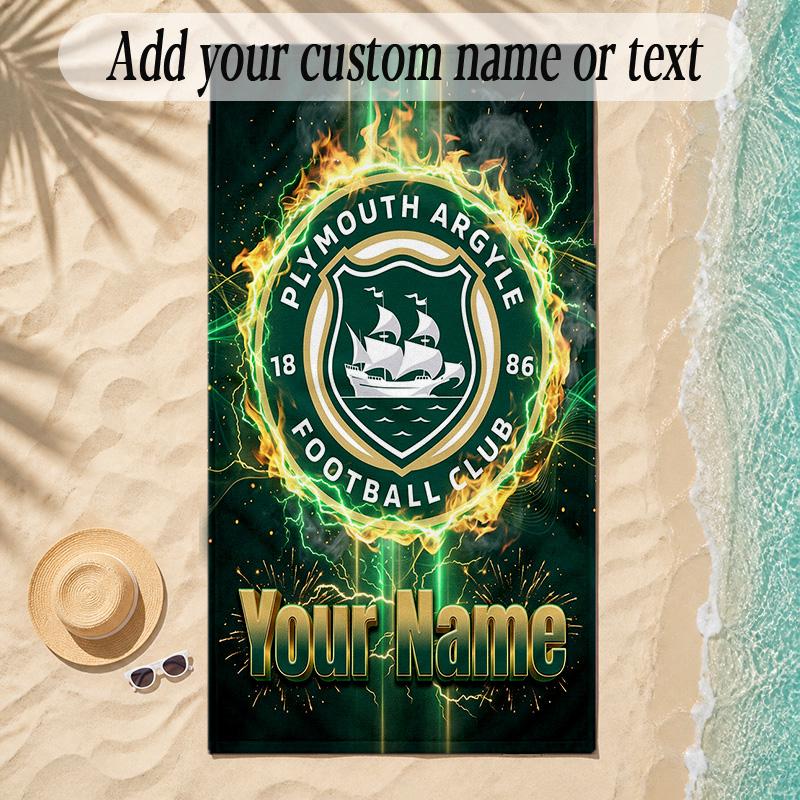Beach TowelPlymouth Argyle FC Custom Name Text Personalized Soft Towel for Beach Pool Indoor Home Decor Gift