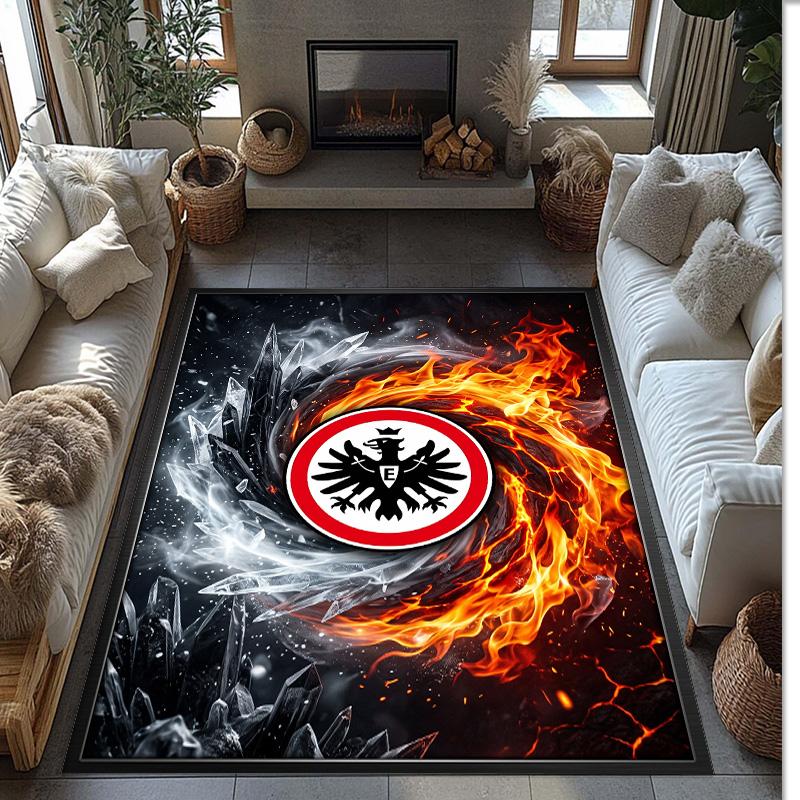 Eintracht Frankfurt Voetbal Print Kristal Fluweel Tapijt, Comfortabel Waterabsorberend Antislip Binnen Vloerkleed