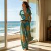 2-teilige Sets für Damen, Lässiges kurzärmeliges Hemd mit Knöpfen und Wide-Leg-Hosen-Kombinationen, Sommerliche bedruckte Urlaubs-Outfits