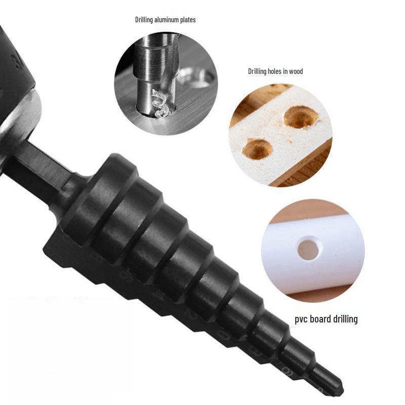 Hex Shank Nitrided Black HSS Step Drill Bit Set (3-12, 4-12, 4-20mm)