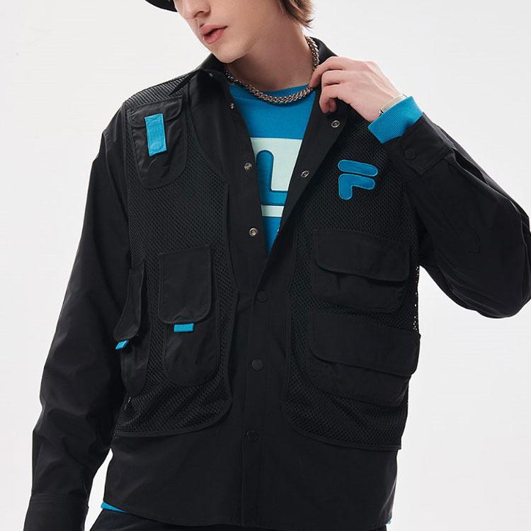 Fila Fusion Giacca Casual da Esterno con Blocchi di Colore, Lettere, Tasche Multiple, Utility Uomo Giubbotti Nero T11M133402F-BK