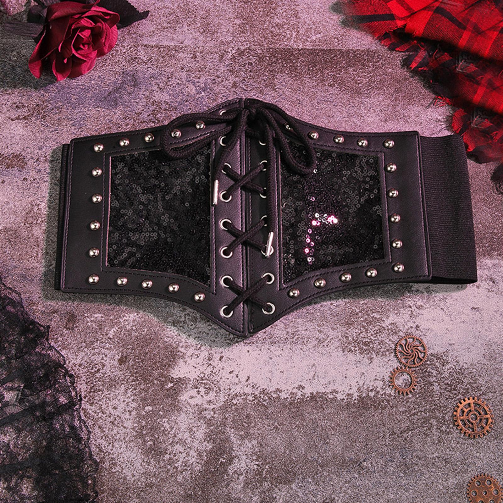 

Готические блестящие блестки Поднимают вверх Женская талия Корсет Широкий Pu-кожаный ремень Женщины Похудение Пояс Пояс Эластичные корсеты