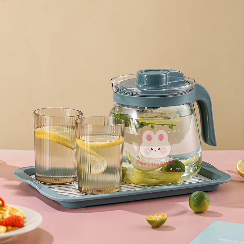High-Temperature Glass Cold Water Pitcher Set 1700ml Pitcher with 2 Cups & Tray