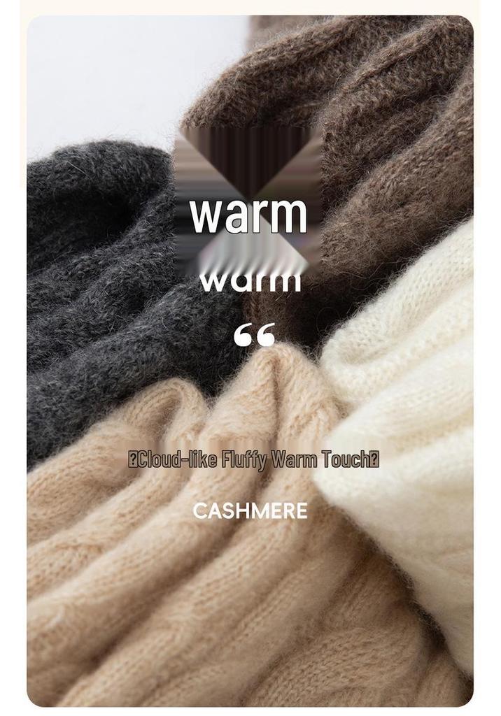 2026 Autumn/Winter Women's Slimming Cable Knit Cashmere Polo Neck Sweater
