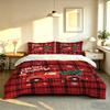 3pcs(1 bedspread + 2 pillowcases) featuring a red truck-themed Christmas tree pattern on plaid base home decoration item
