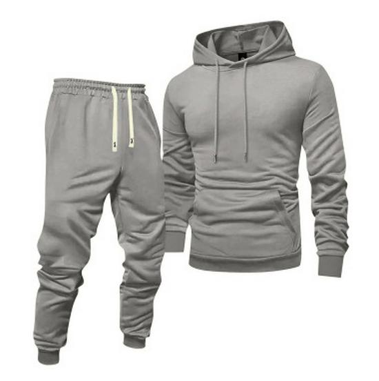 Men's Autumn Casual Hooded Sweatshirt & Solid Color Sweatpants Set