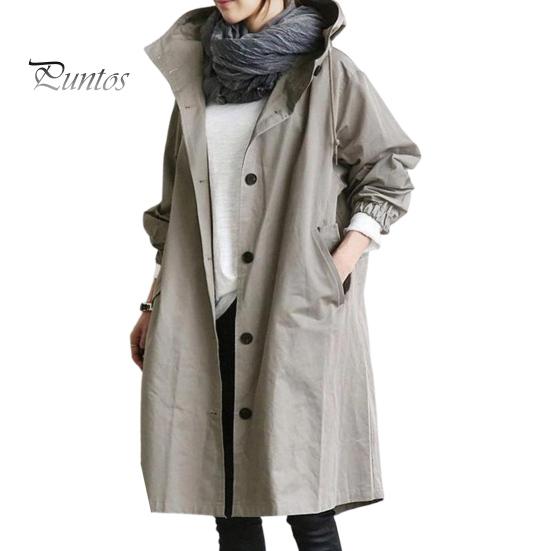 

Женская ветровка с капюшоном, застегивающаяся на пуговицы, свободное однотонное пальто с длинными рукавами, длиной до колена, с карманами, ветрозащитная женская куртка с узкой талией XXL