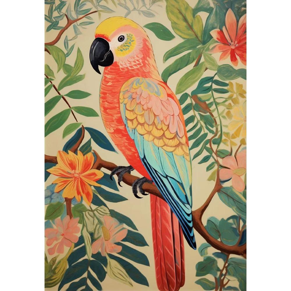 Pastel Botanical Jungle Animal Poster Giraffe Elephant Lion Parrot Snake Tiger Print Wall Art Picture Canvas Home Decor