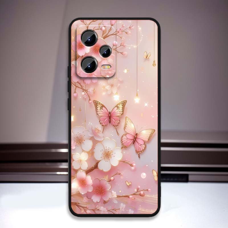 

Butterfly flower pattern Phone Case For Xiaomi Redmi Note 15 14 13 12 12S 11E 11 11S Pro Plus 4G 5G Black Soft TPU Redmi Note 12 4G
