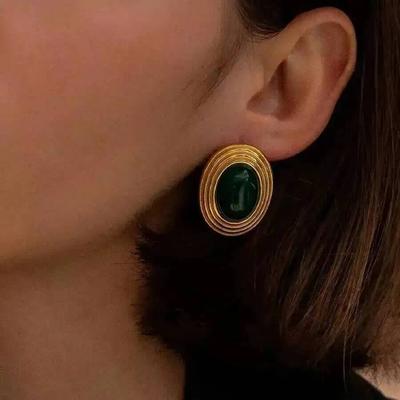 IngeSight.Z Retro Classic Oval PVD 18K Gold Plated Stainless Steel Stud Earrings Exquisite Waterproof Piercing Earring Jewelry