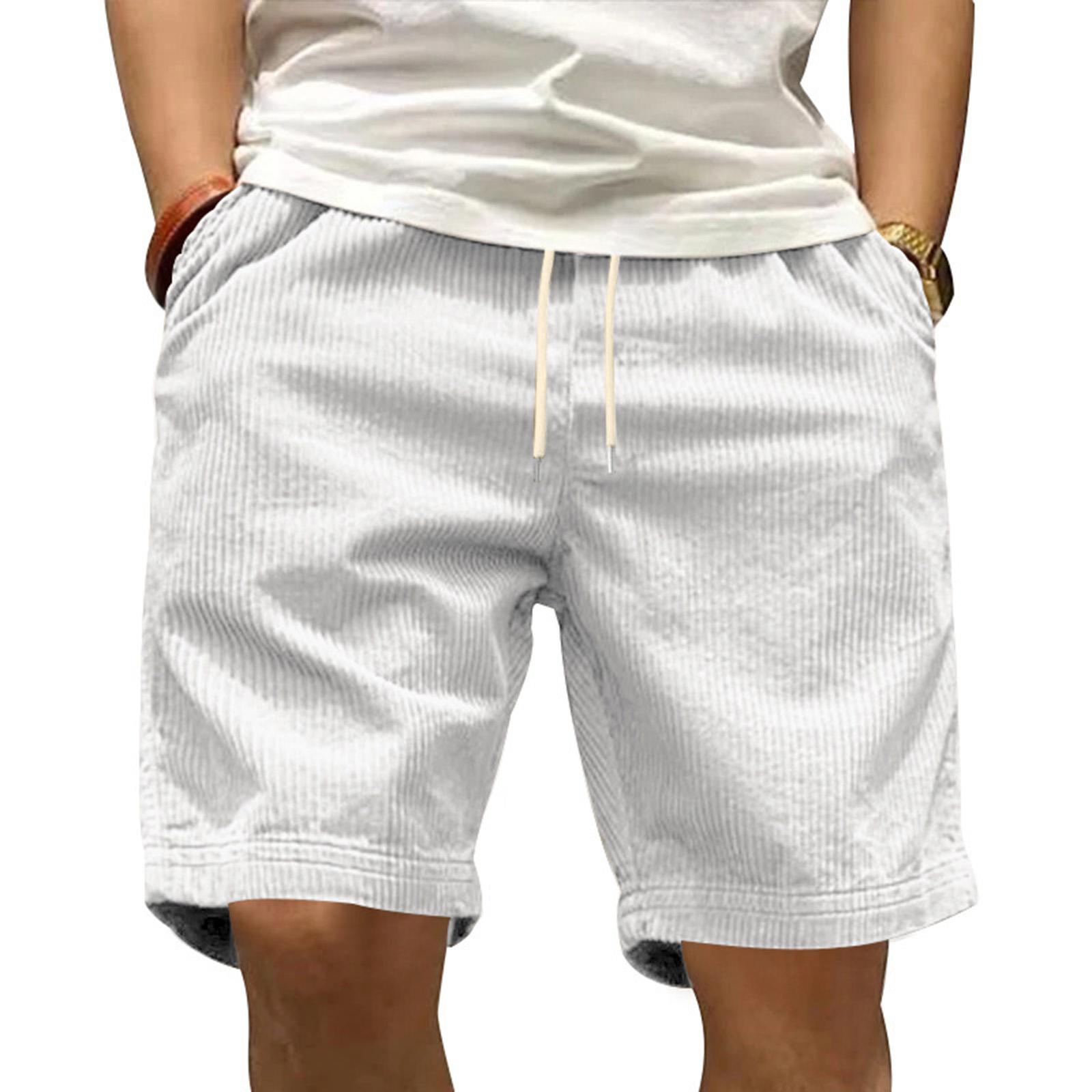 Men s Summer Corduroy Shorts Men s Elastic Waist  Sporty Loose Casual Five Point Pants L