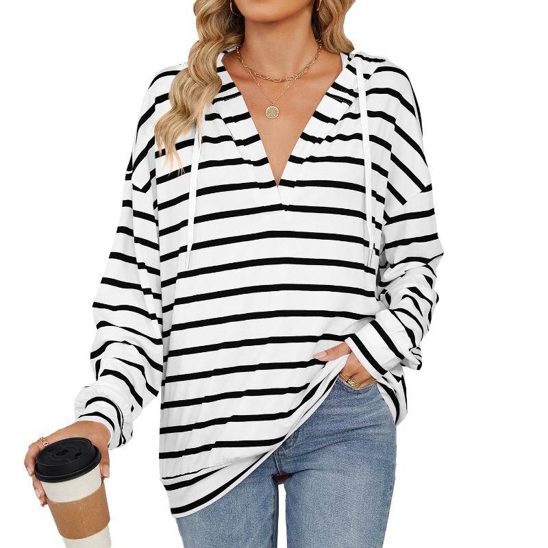 Fashion Women's Striped Hooded Autumn Sweatshirt Loose Casual Hooded Sweatshirt