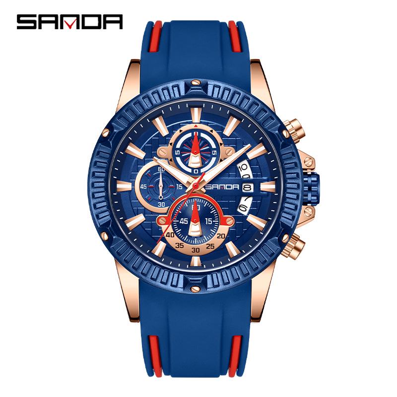 SANDA Men s Waterproof Chronograph Wristwatch with Three-Eye Display and Calendar.