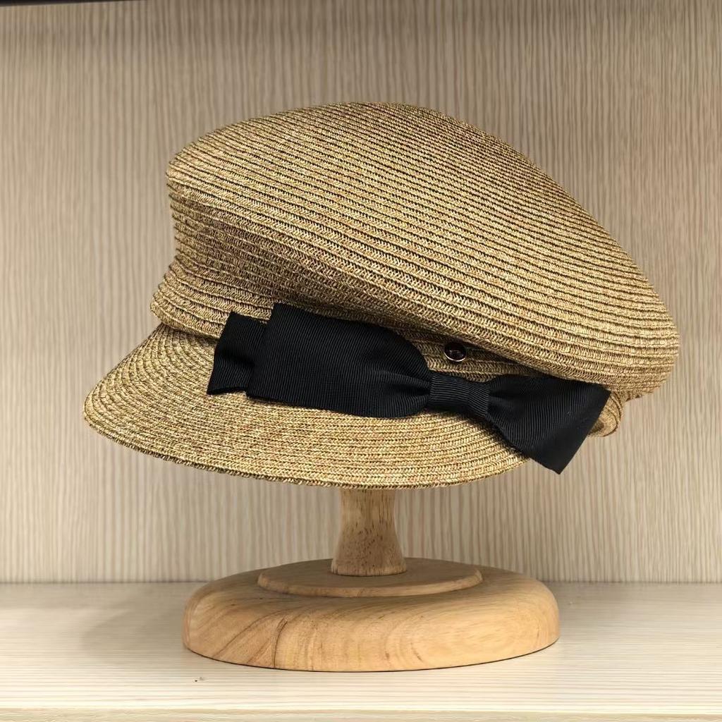 Dell Le Side Press Cap Children'S Summer Sunscreen Straw Hat Bow Equestrian Hat Versatile Sun Hat Tide