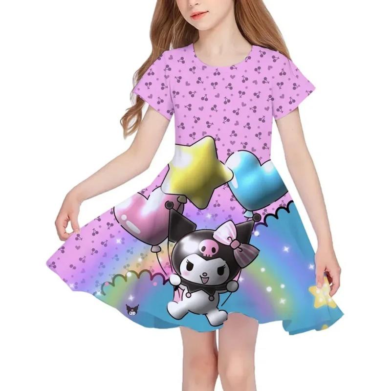 Casual Blue Floral Square Neck Ruffle Dress for Girls Breathable Short-Sleeved Summer 110