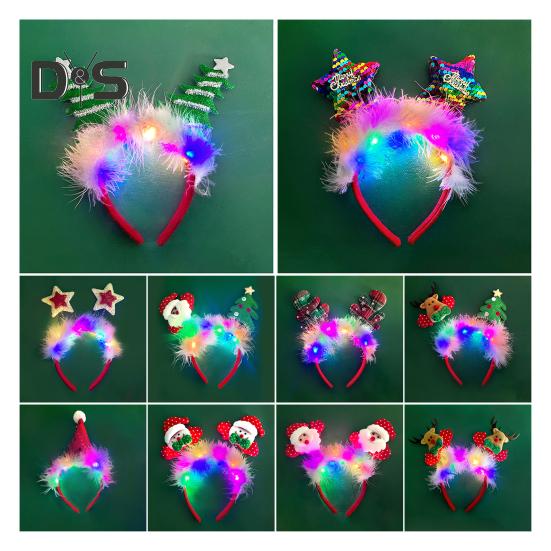 Women Girl Hair Hoop LED Christmas Reindeer Santa Claus Decor Headband Cartoon Style Cosplay Headband Photography Props