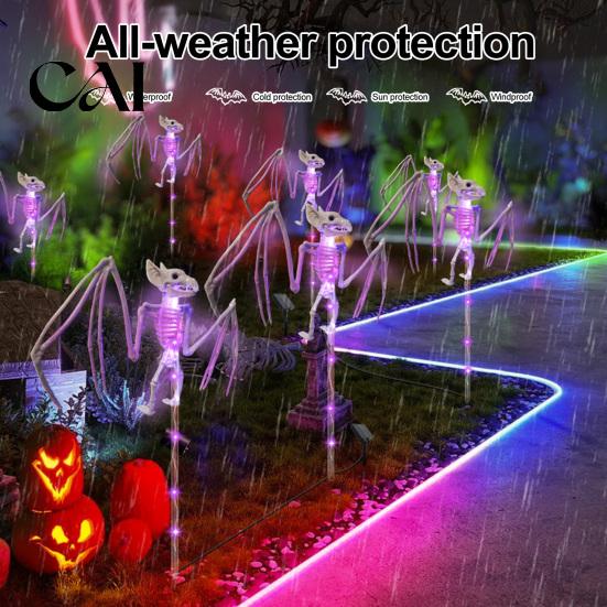 Realistic 3D Bat Bone Props Solar Halloween Garden Lights, Skeleton Pathway Decor, Waterproof LED Spooky Stickers for Windows Stake Light Outdoor Yard