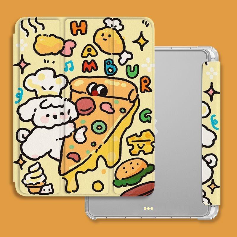Für iPad Air6 Hülle Süßes Burger Welpen Muster iPad Smart Style Tri-Fold Hülle für iPad Pro2024 11 13 Air6 Air5 Air4 10.9 Air3 10.5 mit Bleistifthalter