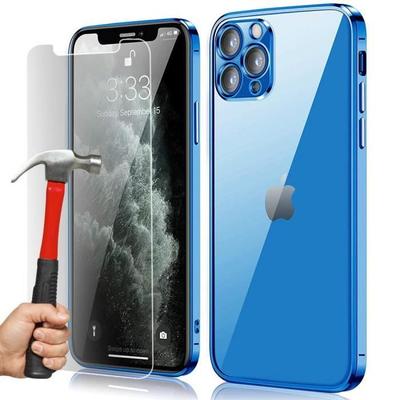 Protective Case - E.F.Connection - for iPhone 13 Pro - Silicone TPU - 2 Tempered Glasses - Blue