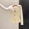 Women Ruffle Collar Knit Cardigan V-neck Long Sleeve Fitted Casual Button Down Sweater