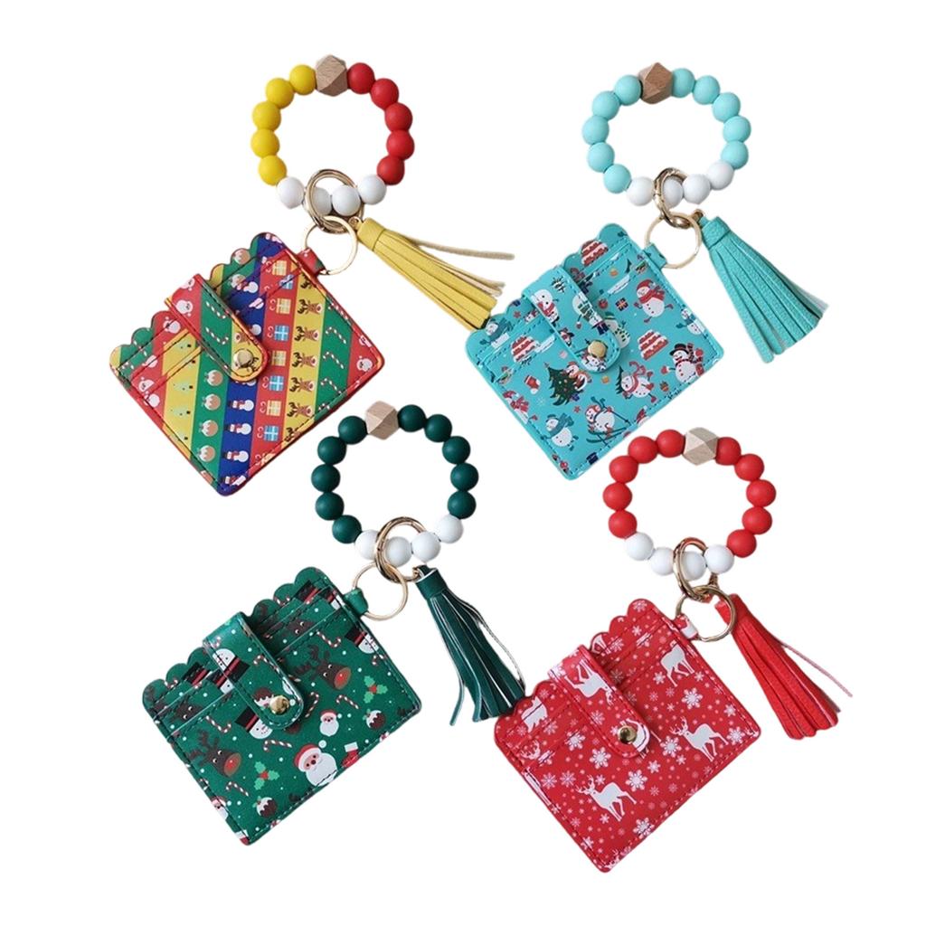 Wristlet Keychain Wallet Credit Card Holder Keyring Keychain Thin Purse Bangle Tassels Key Rings for Women Girls Gift