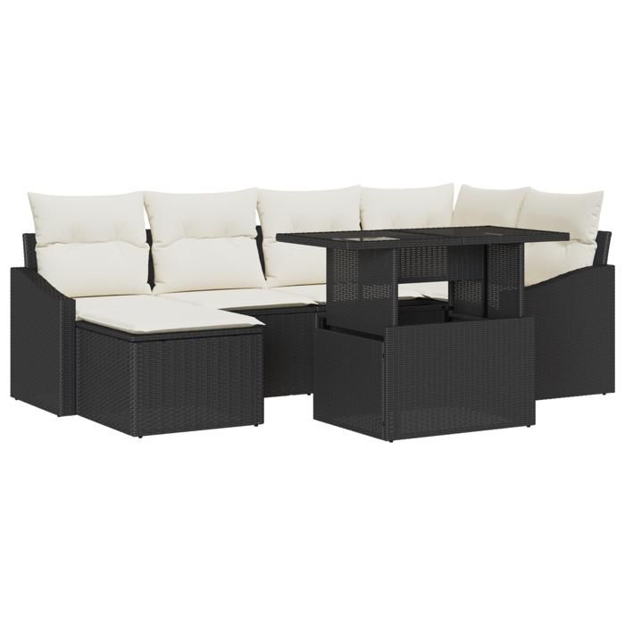 VidaXL Ensemble de 7 pièces de canapé de jardin avec coussins en poly rotin noir 3349033