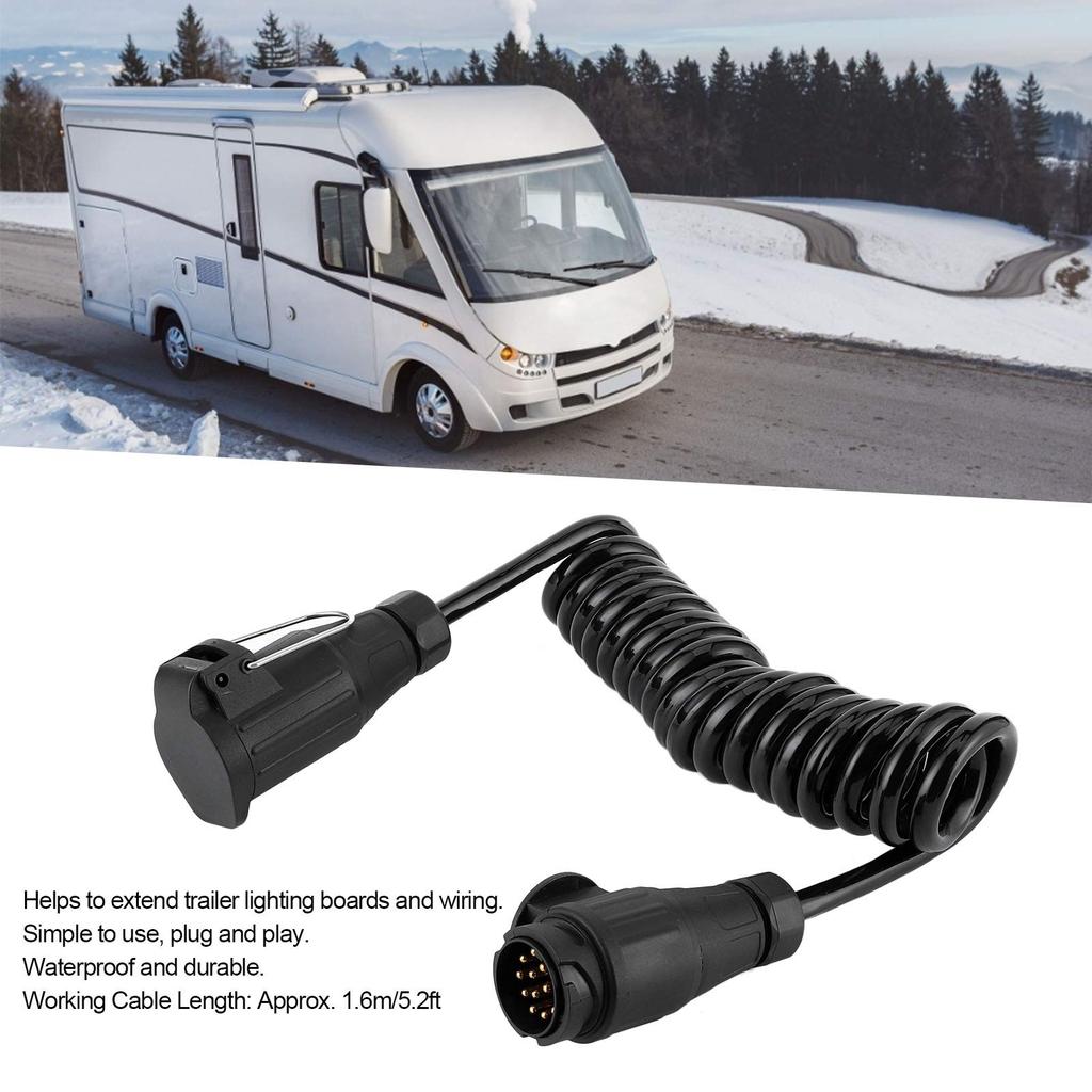 Trailer Cable, 13 Pin To 13 Pin Adapter Cable Trailer Plug Extension Spring Cord for Car Caravan RV
