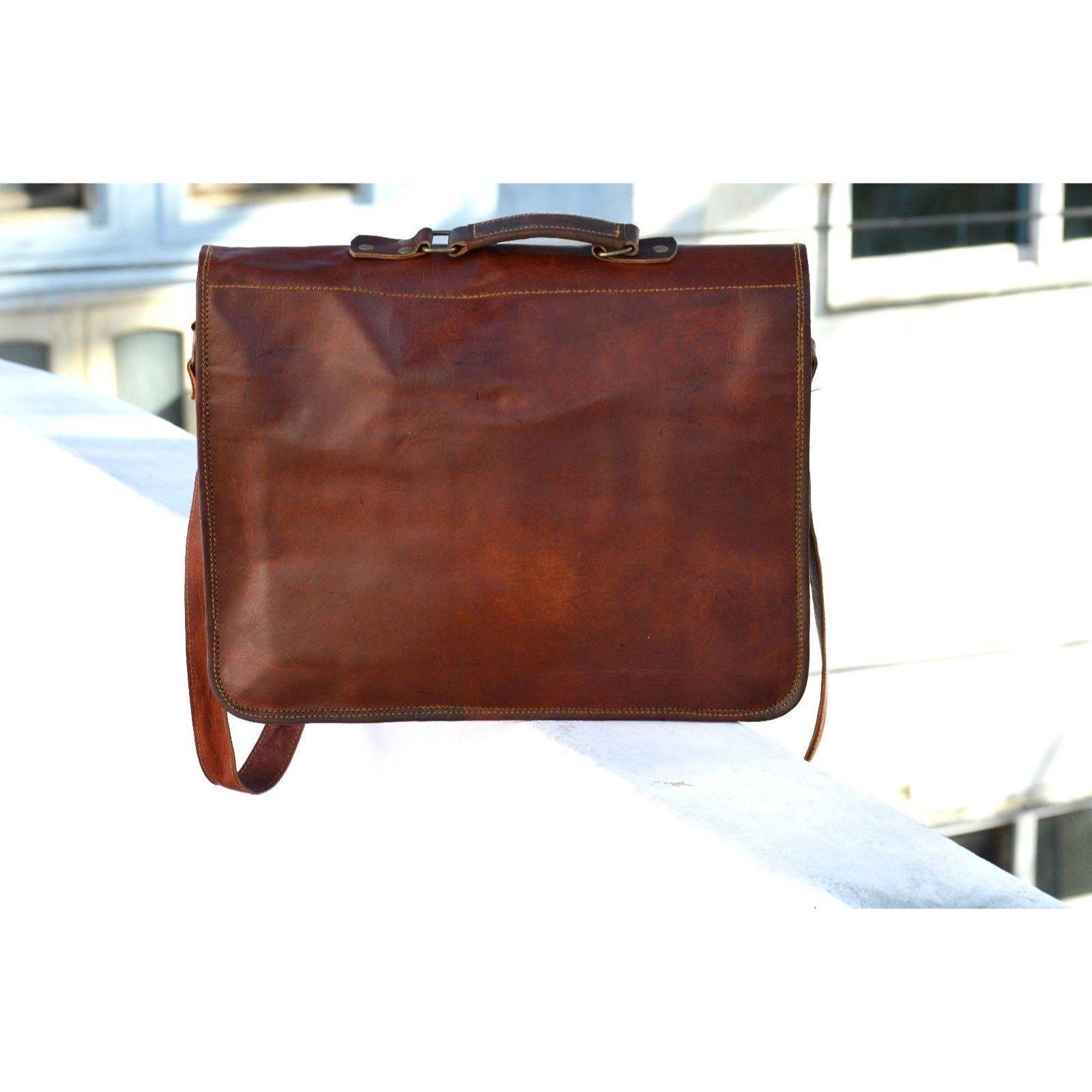 Ручной работы натуральная винтажная мужская кожаная сумка-мессенджер через плечо портфель — фото 6