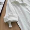 White linen shirt front shoulder short sleeve women's summer casual temperament old money cotton and linen shirt French petty top