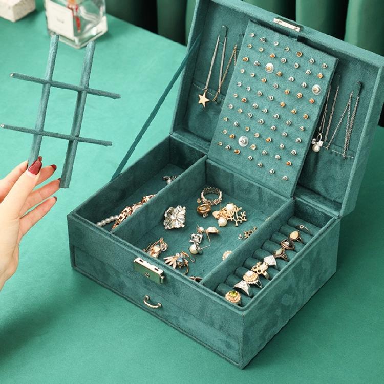 Spacious Velvets Jewelry Box Emerald Green Retro Styles Storage Organizers Soft Lining For Delicate Items