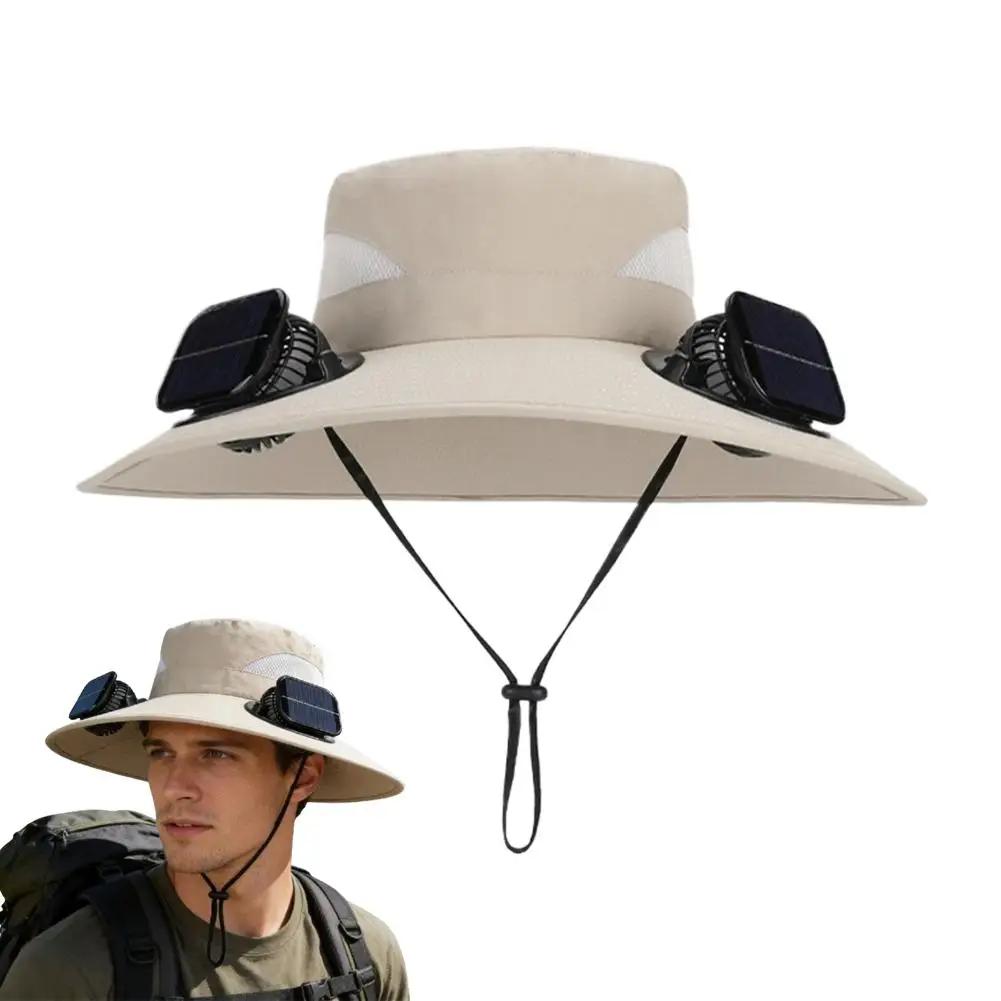 Solar Fan Hat For Men Women, Wide Brim Hat With Dual Solar Fans, 2-in-1 Hands-free Cooling Cap For Hiking & O4z5