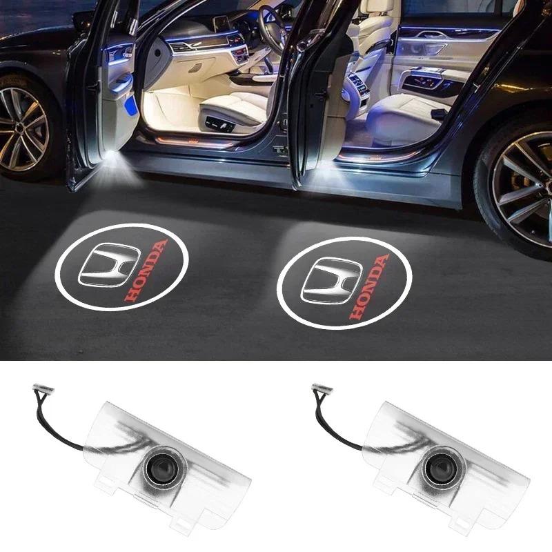 H 2pcs Car Door Projector Lamps Welcome Shadow Lights For Honda Civic Fit Jazz Accord HRV CRV City Passport Pilot Vezel stickers TP6