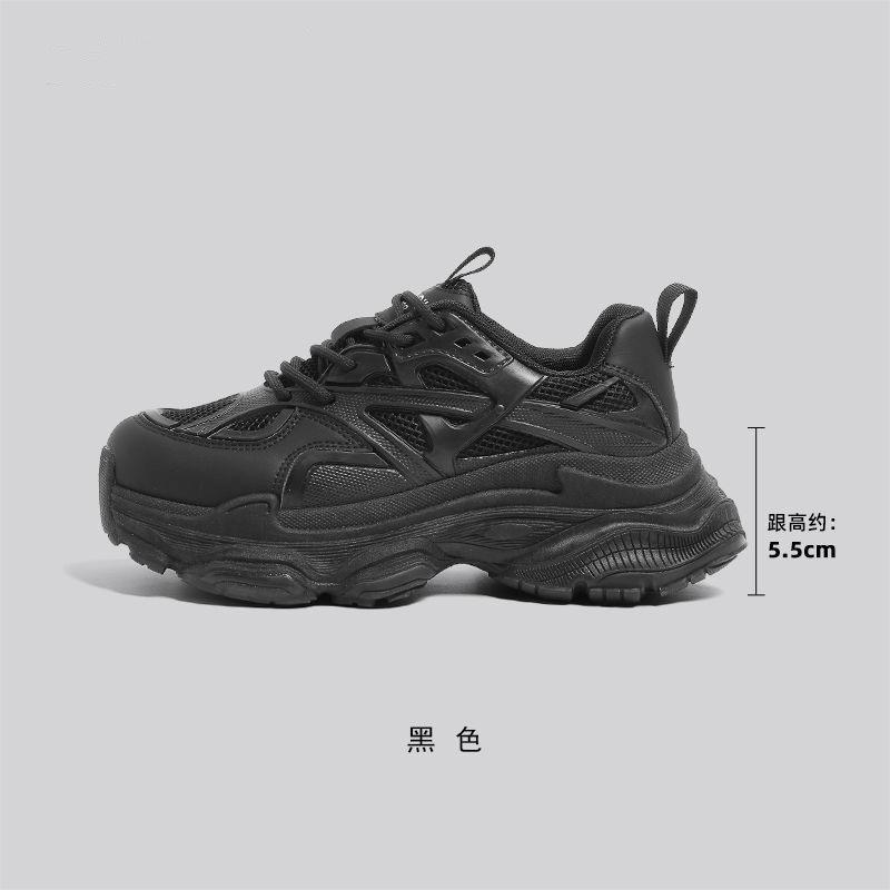 Soft-soled black dad shoes 22 new autumn thick-soled heightening casual sports shoes 35