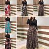 Women Floral Printed Patchwork Long Sleeve Cocktail Party Large Swing Maxi Dress