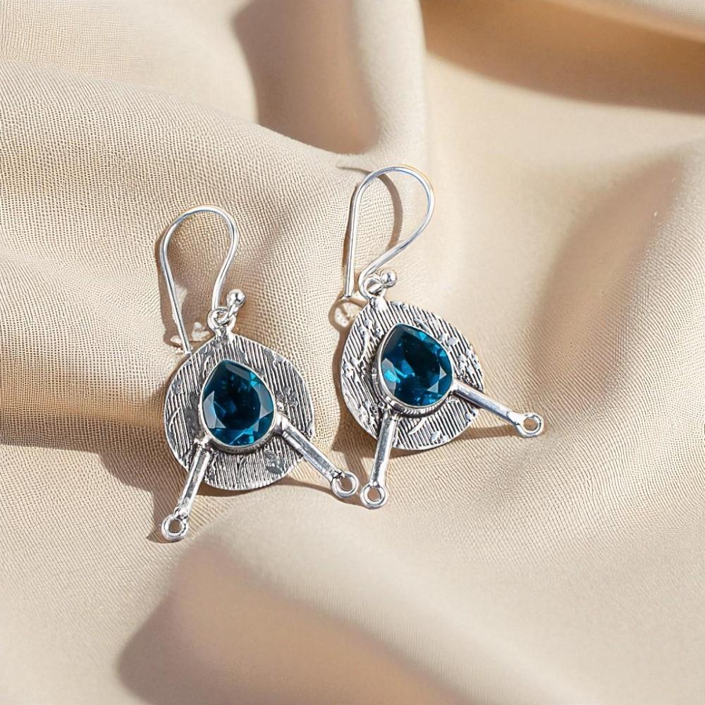 Rare Apatite Gemstone 925 Sterling Silver Jewelry Handmade Hook Earrings 1.86" EE-78-4