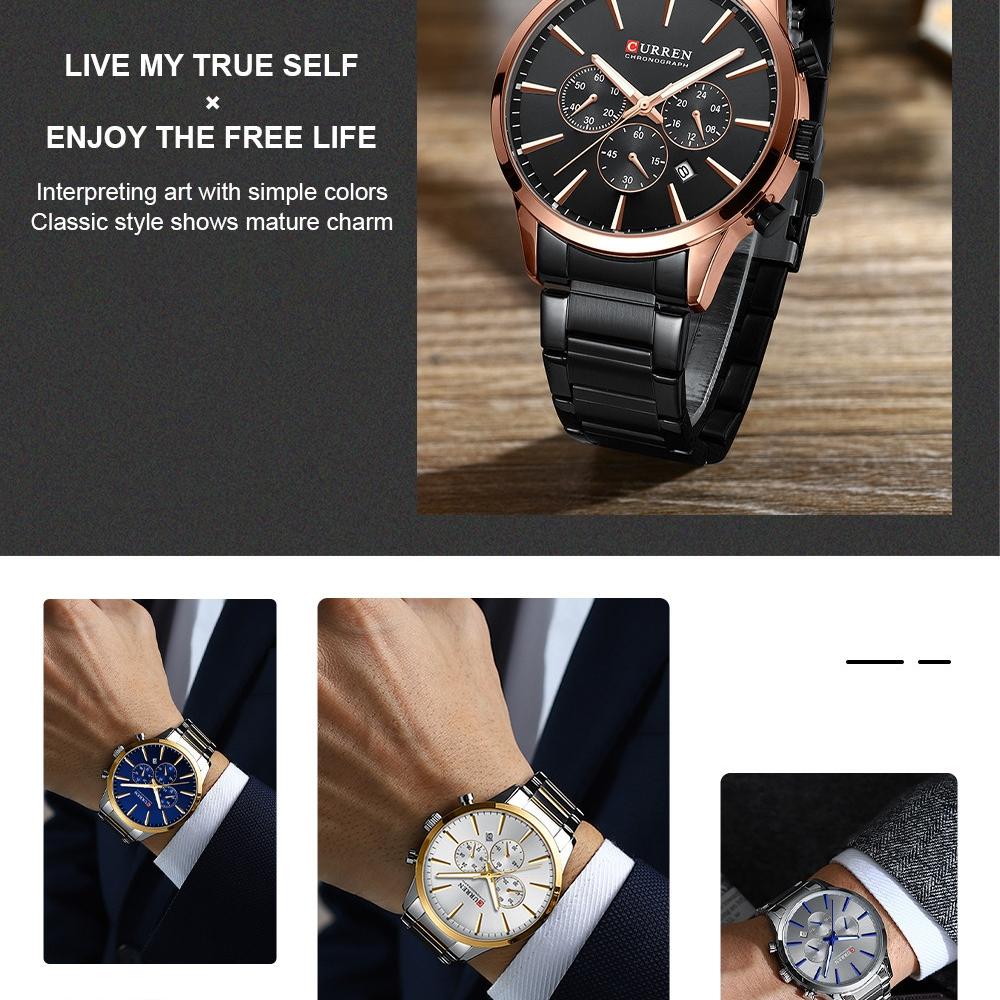 CURREN Steel Strap Watch Simple Calendar Large Dial Business Watch Waterproof Men's Fashion