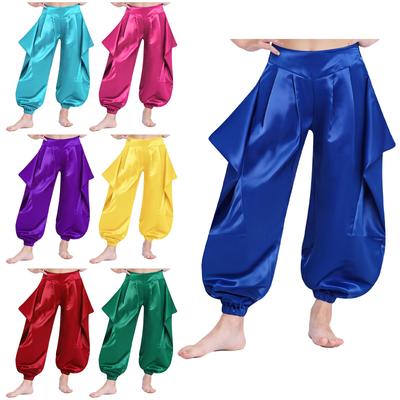 Mädchen Bauchtanzhose Einfarbiges Design mit gerüschtem halb-elastischem Bund Haremstil für Auftritte