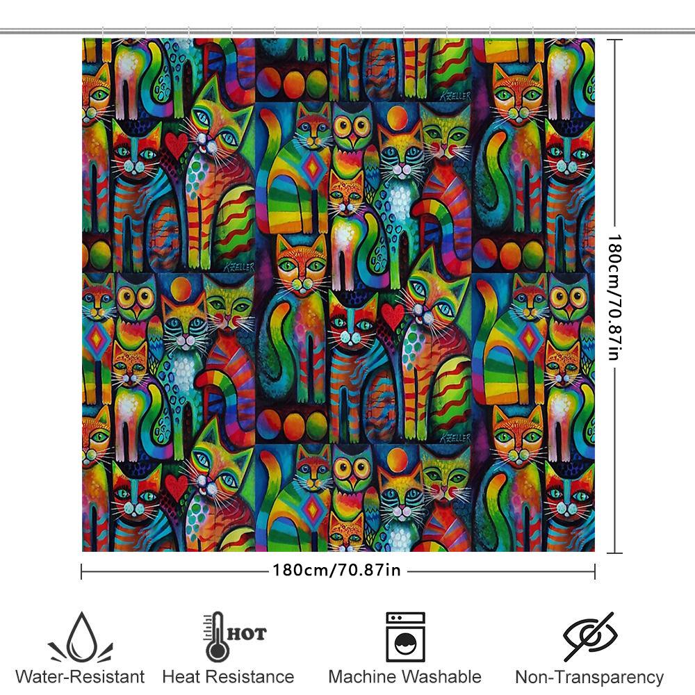 Colorful Cat Shower Curtain Cute Kitten Bathroom Decor Washable Fabric Liner Artistic Pet Lover Gift Home Decoration Modern Styl