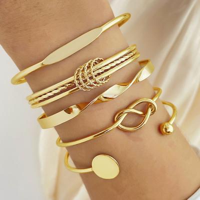Silvery Fashionable Adjustable Exquisite Ladies' Knot Design Creative 5-piece Set Jewelry Gift Set Bracelet Eternal Open Mouth Golden  Accessories