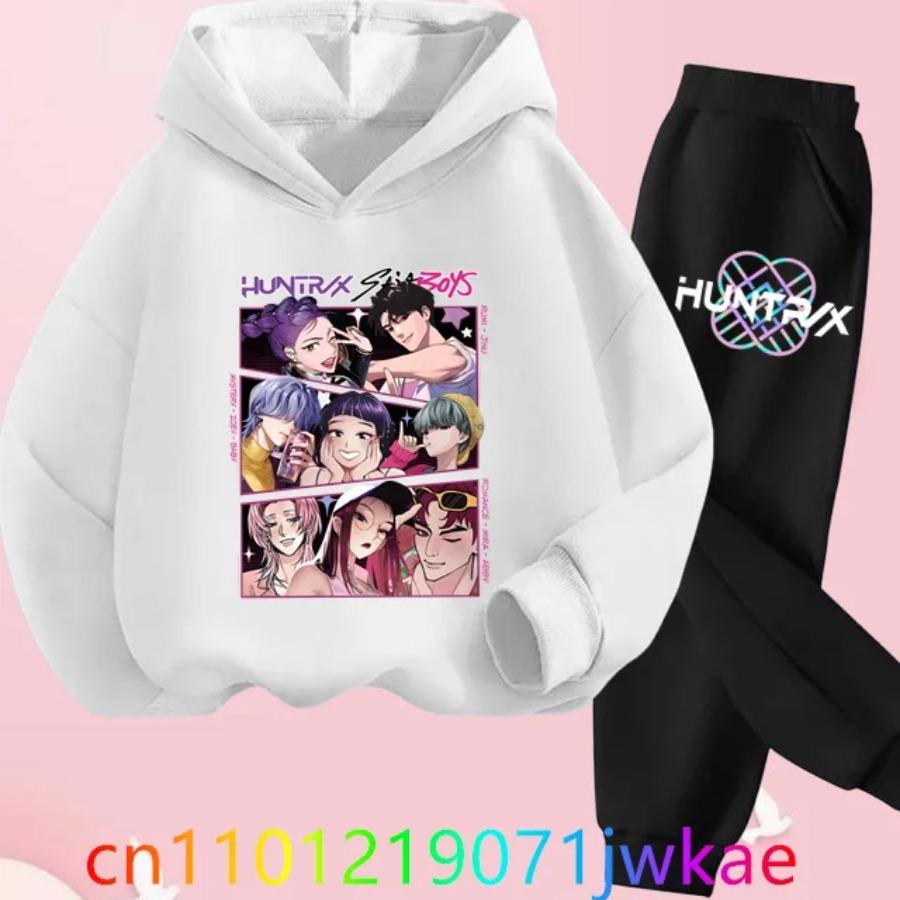 Kids Hoody Suit KPop Demon Hunters Printed Children's Clothing Y2K Hoodies+Pants Sports Sets