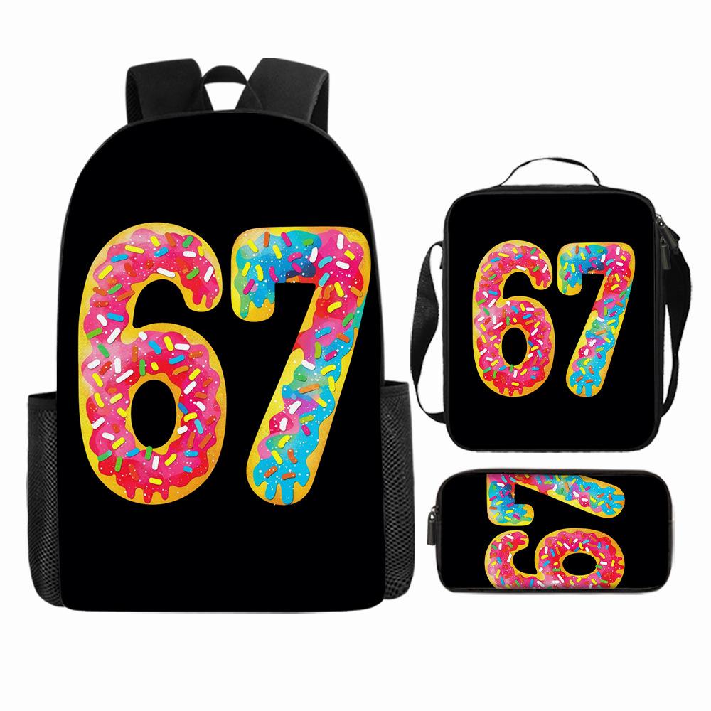 Large Capacity Schoolbag with Shoulder Strap; Student Three-piece Pencil Case Set