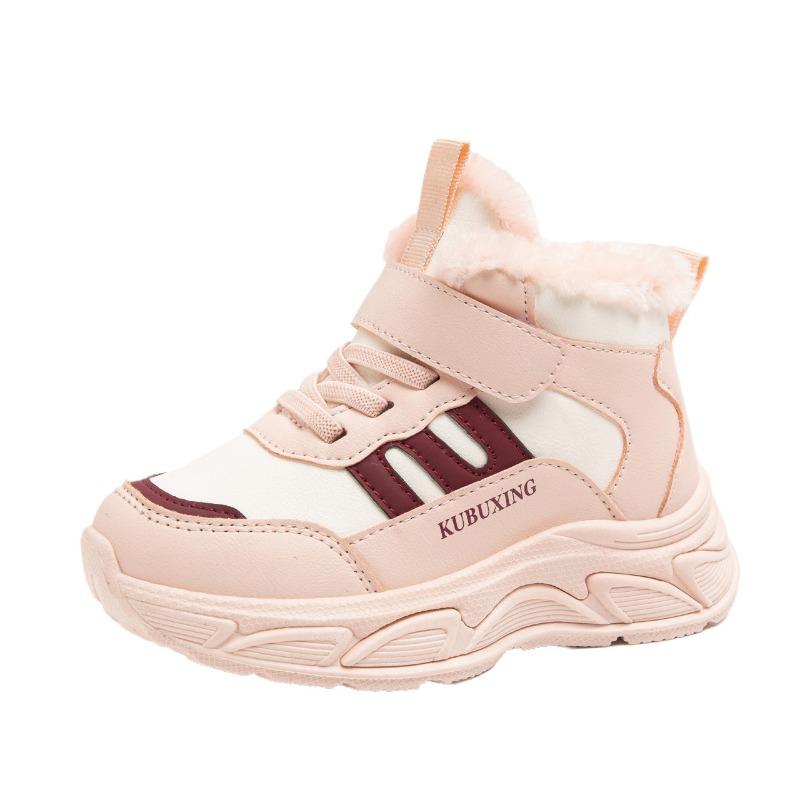 Kids Girls Winter Thickened Fleece Warm Velcro Sports Sneakers