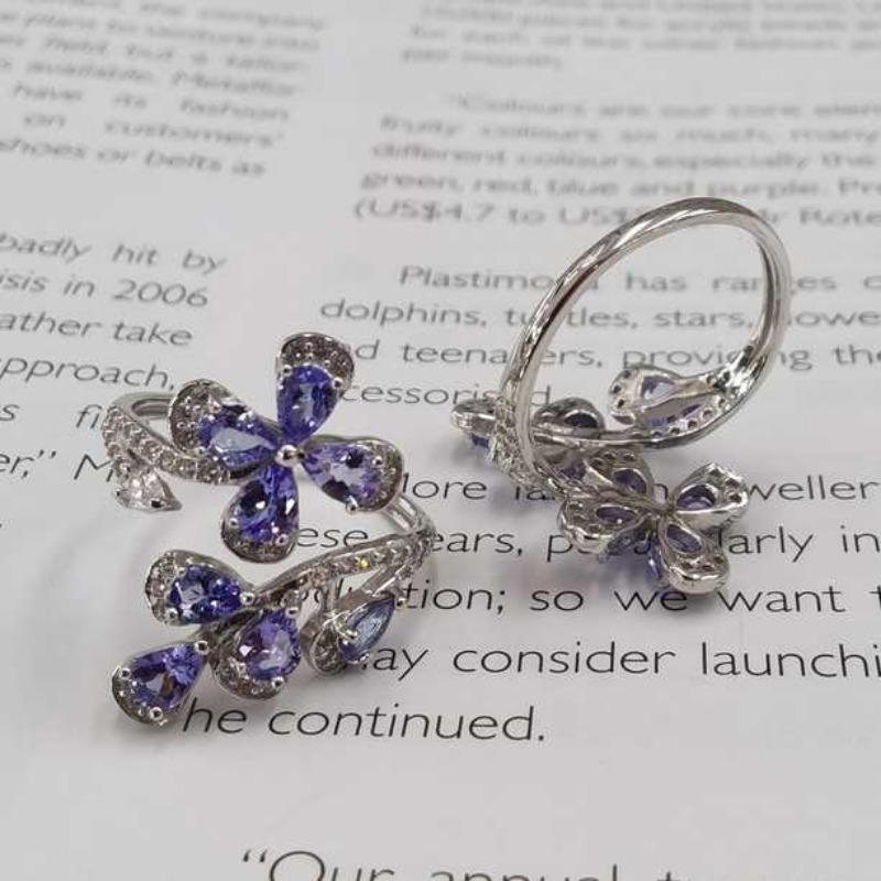 Sace Gems Größenverstellbarer Ring für Damen, 925er-Sterlingsilber, natürlicher Tansanit, Braut, Hochzeit, Party, edler Schmuck, Geschenk