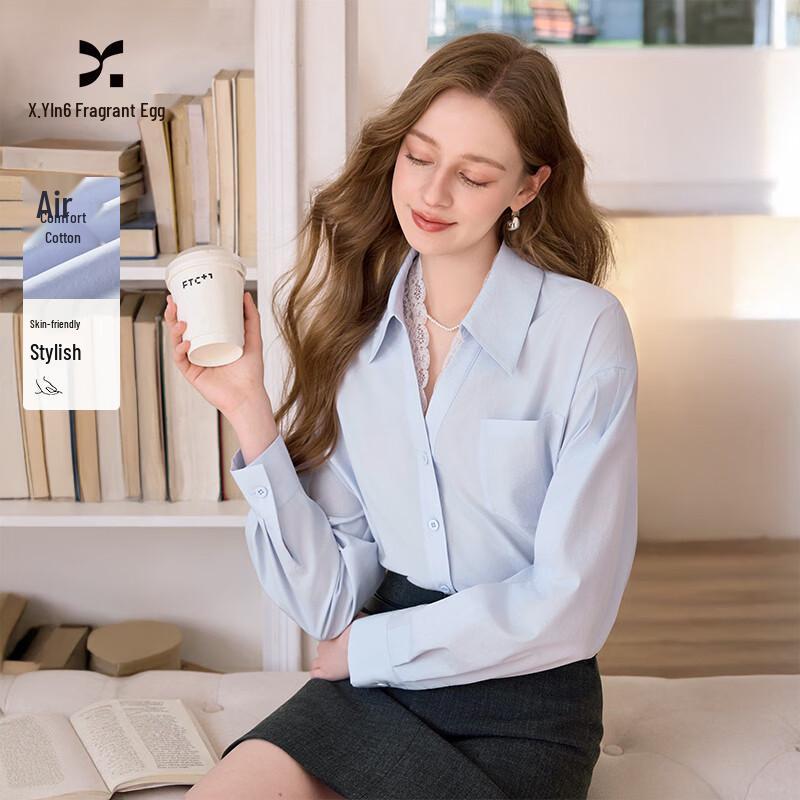 Xiangying Women s French V-Neck Lace-Spliced Long-Sleeve Blouse M