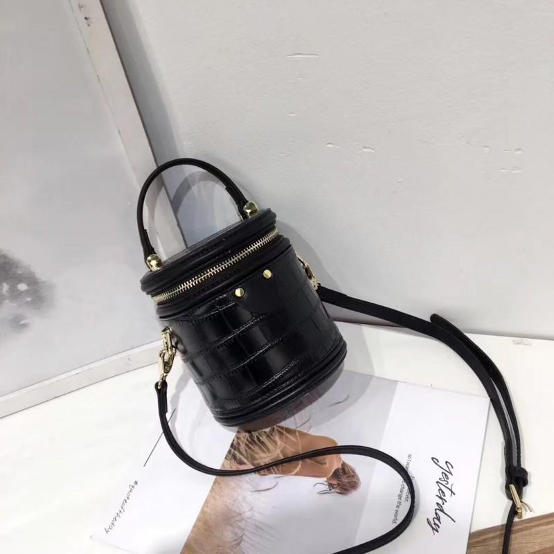 Concave New Style ~ Genuine Leather Cylinder Bag Alligator Pattern Bucket Cosmetic Cross-slung Female Portable Single-shoulder Round