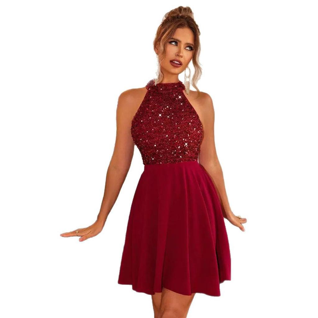 Sommer Neues Europäisches Und Amerikanisches Sexy Temperament Damen Ärmelloses Perlen-Schmal geschnittenes Rockkleid