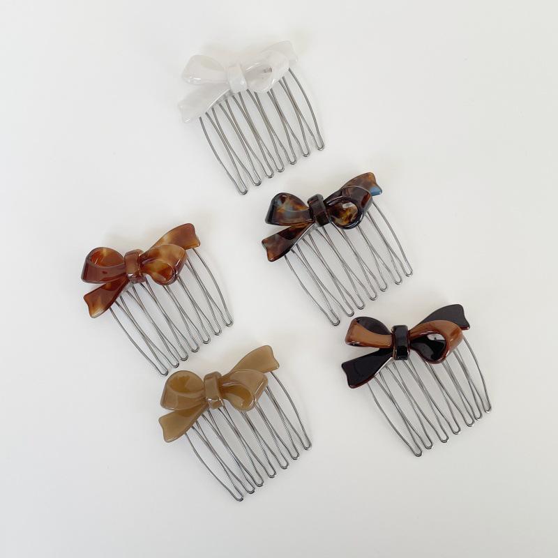 Bow Acetate Insert Comb: High-End Hair Clip for Women, Ideal for Taming Flyaways and Bangs.