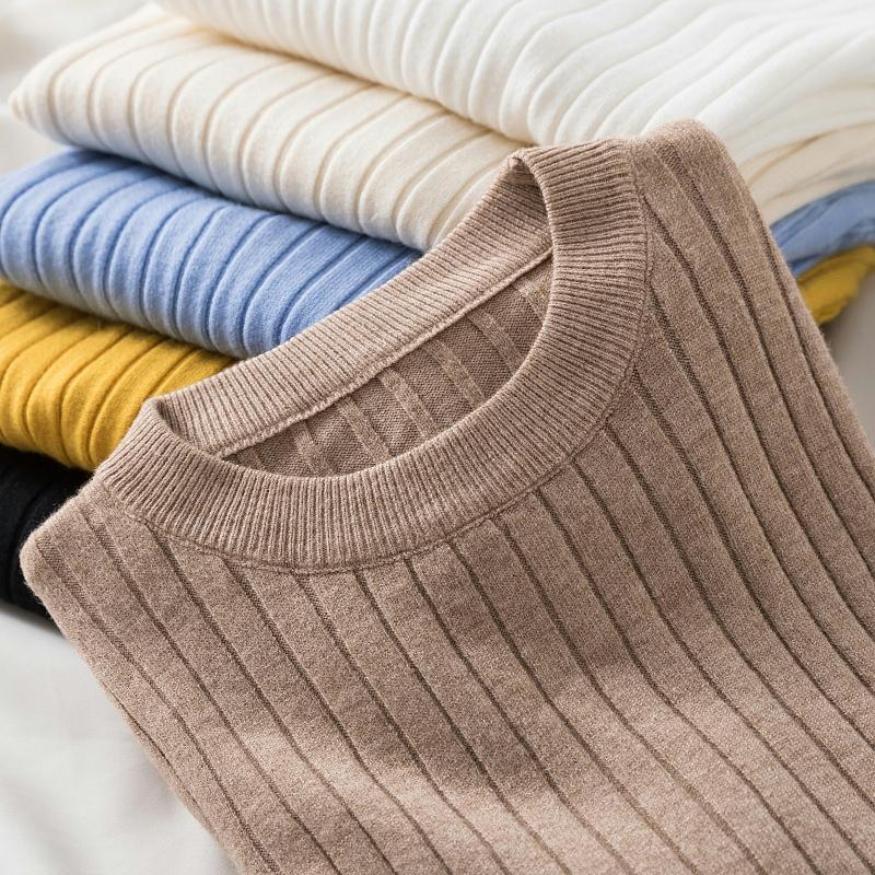 Autumn Neck Fit Round Slim Base Knitted Sweaters Women Winter New Fashion Long Sleeve Pullovers Sweater Woman Elegant Solid Casual Lady Jumpers 25477